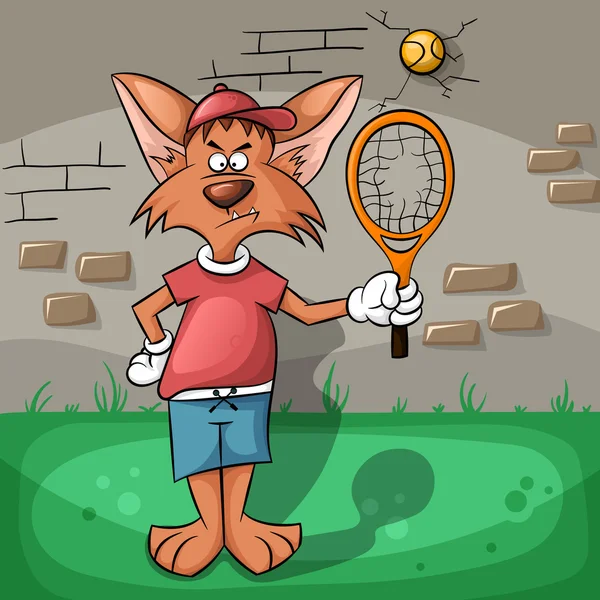 Le loup joue très fort au tennis — Image vectorielle