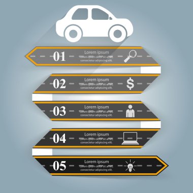 Şablon ve pazarlama yol Infographic tasarım simgeler. Araba simgesi.