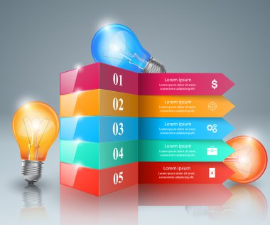 Infographic tasarım. Ampul, ışık simgesi.