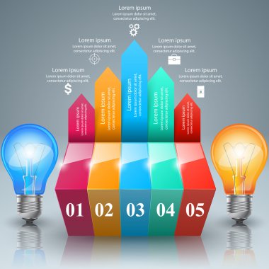 Infographic tasarım. Ampul, ışık simgesi.