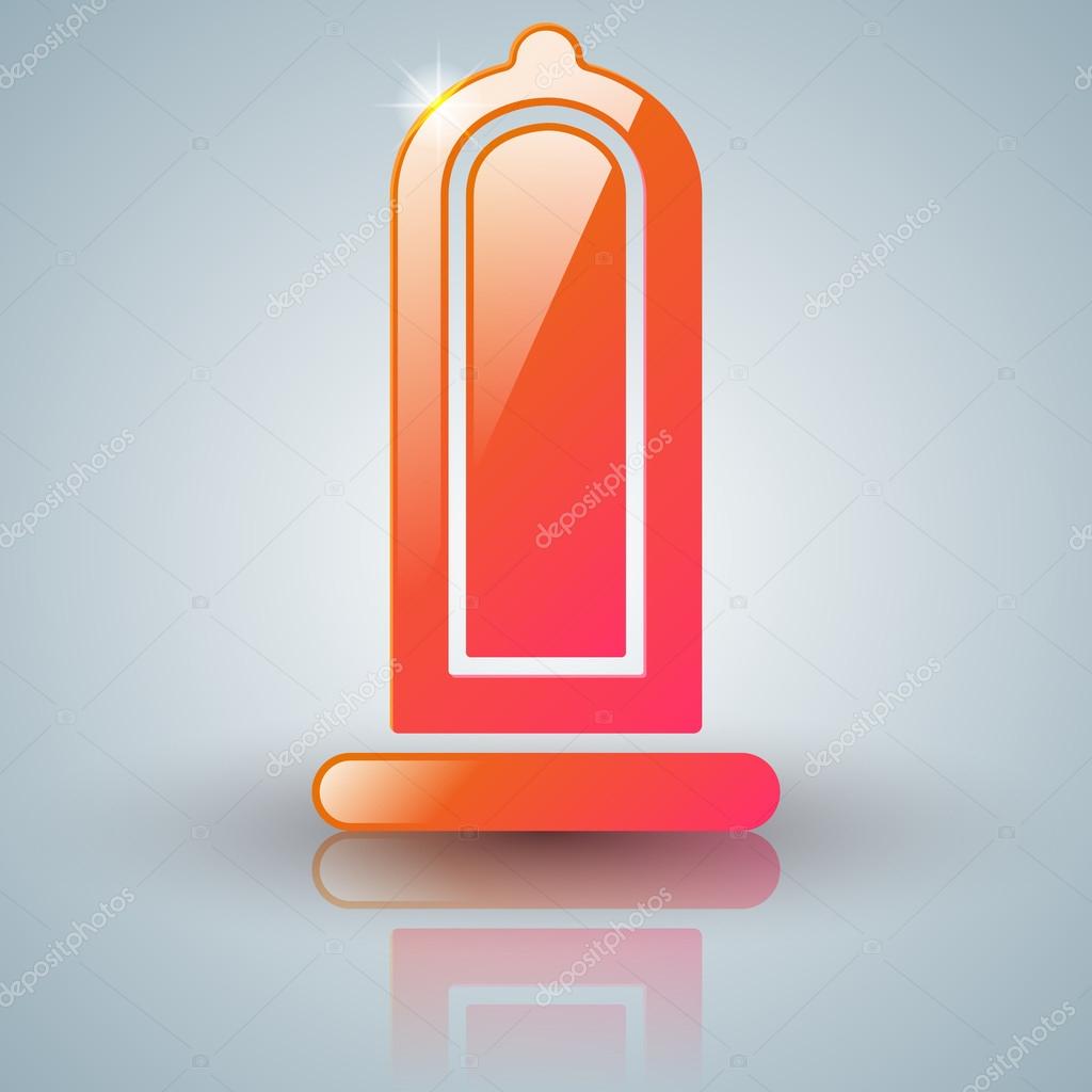 Red condom logo on the grey background.
