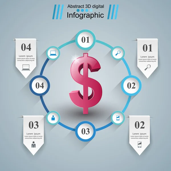 3D infographic design. Dollár-ikon. — Stock Vector