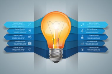 Infographic tasarım. Ampul, ışık simgesi.