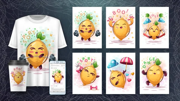 Cartaz de limão doce e merchandising — Vetor de Stock
