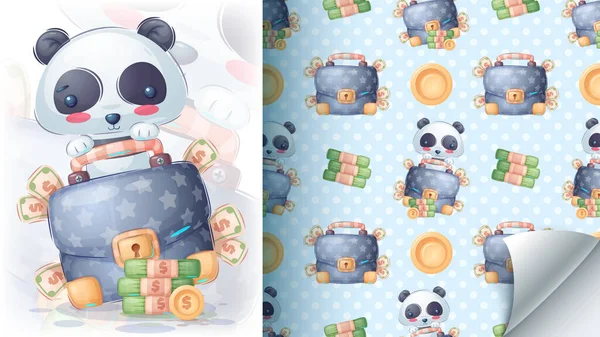 Panda met geld - naadloos patroon — Stockvector