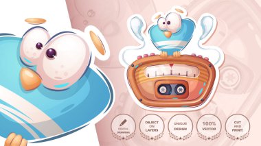 Kuş ve kulaklık - şirin çıkartma