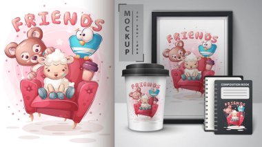 Kanepe üzerinde arkadaşlar afiş ve pazarlama