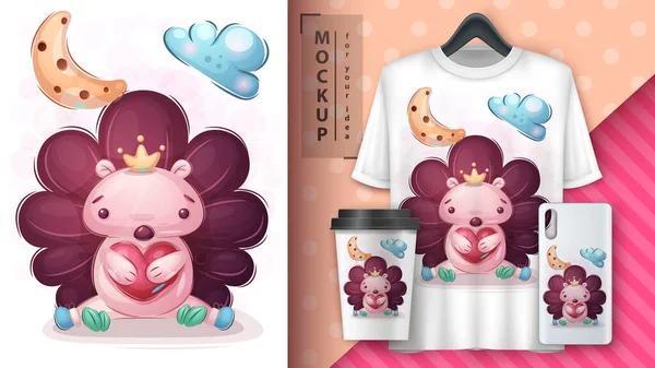 Love hedgehog poster y merchandising. — Vector de stock