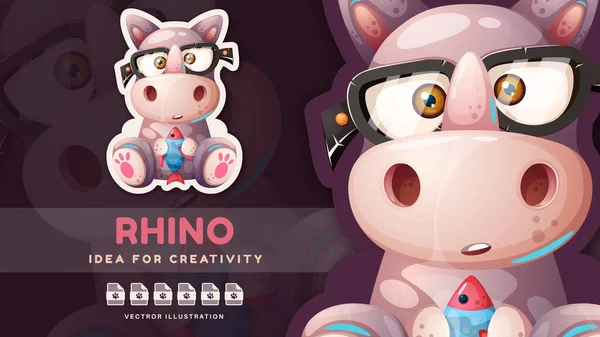 Rinoceronte animal de personagem de desenhos animados com peixe. —  Vetores de Stock