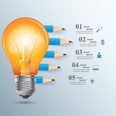İş Infographics origami stil vektör çizim daire içine alın. Kurşun kalem simgesini. Ampul simgesi.
