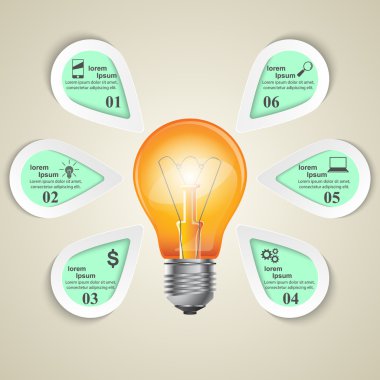 Infographic tasarım Sarı zemin üzerine. Ampul simgesi.