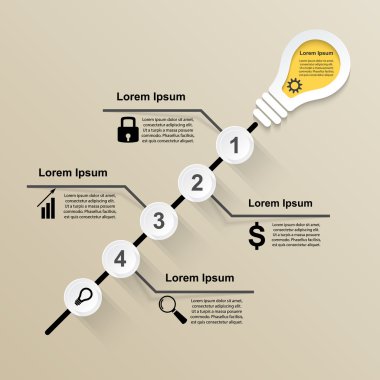 3D Dijital illüstrasyon Infographic soyut. Ampul simgesi. Işık simgesi.