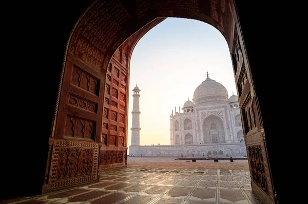 Taj Mahal Jeden Siedmiu Cudów Świata Podczas Wschodu Słońca Agra — Zdjęcie stockowe