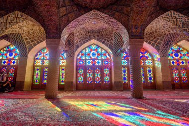 Beautiful Nasir-ol-molk Pink Mosque Interior in Shiraz, Iran clipart