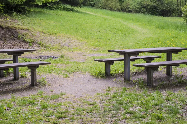 Скамейки для отдыха в лесу . — стоковое фото