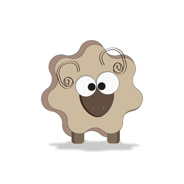 Мультяшные овцы. Коричневый ягненок с большими глазами. Иллюстрация для оформления комнаты, плаката или посуды.