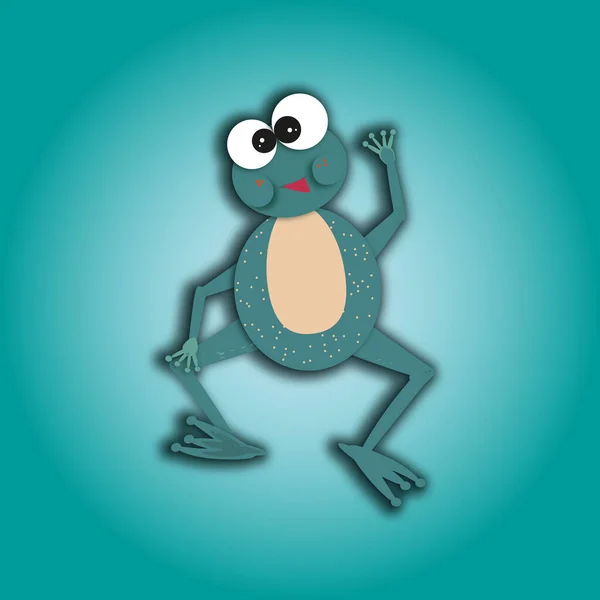 Cartoon frog. Illustration of a cheerful Frog. A picture for decorating a fabric, packaging, or room.