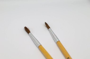 Beyaz arkaplana yakın plan çizmek için iki sanat fırçası.