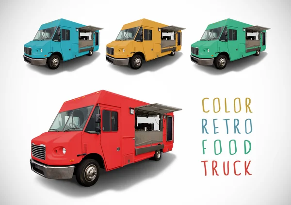 Set kleur voedsel vrachtwagen, geïsoleerd — Stockfoto