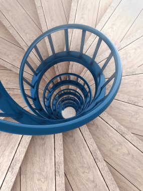 Spiral stairs with blue balustrade clipart