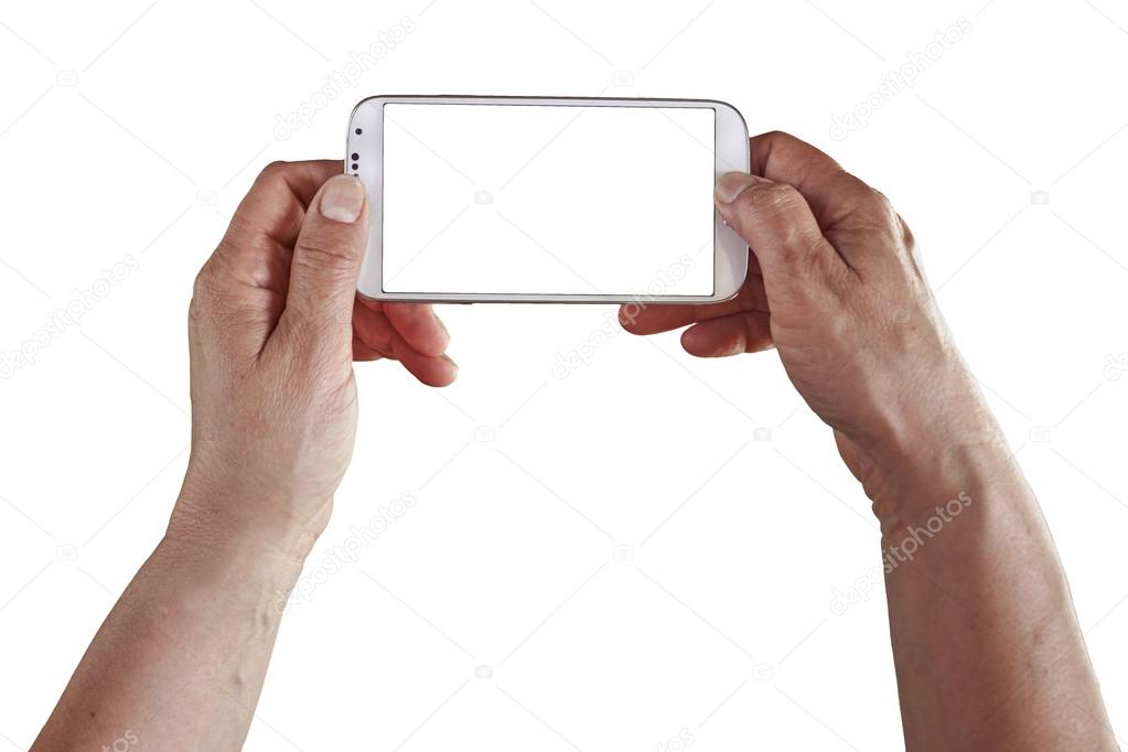 Hands holding mobile horizontal