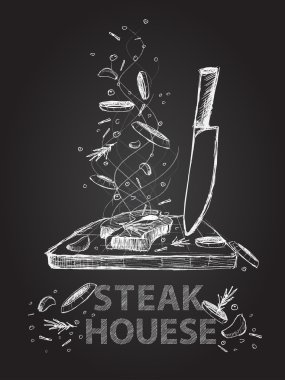 Steak house illüstrasyon kara tahta üzerinde quotes