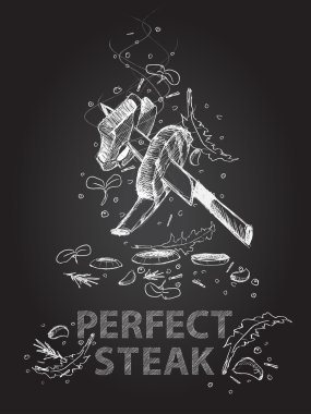Perfect steak quotes illustration on chalkboard clipart