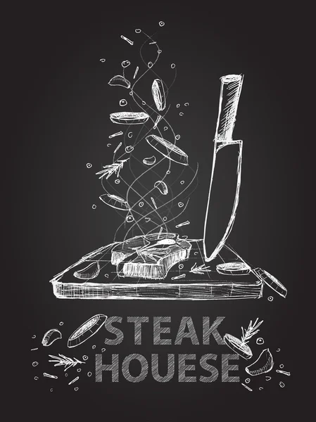 Steak house quotes illustration on chalkboard — Stock Vector