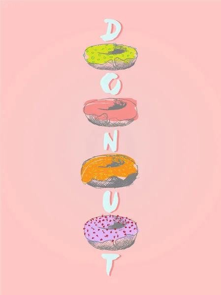 Donuts em vários cartaz esmalte — Vetor de Stock