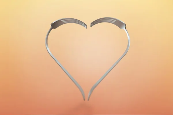Vidličky srdce na teplé pozadí — Stock fotografie