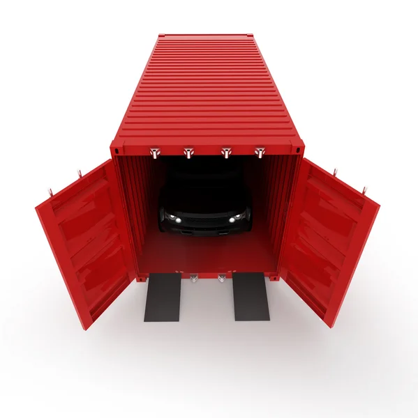 Ilustración de un coche dentro de un contenedor rojo aislado — Foto de Stock