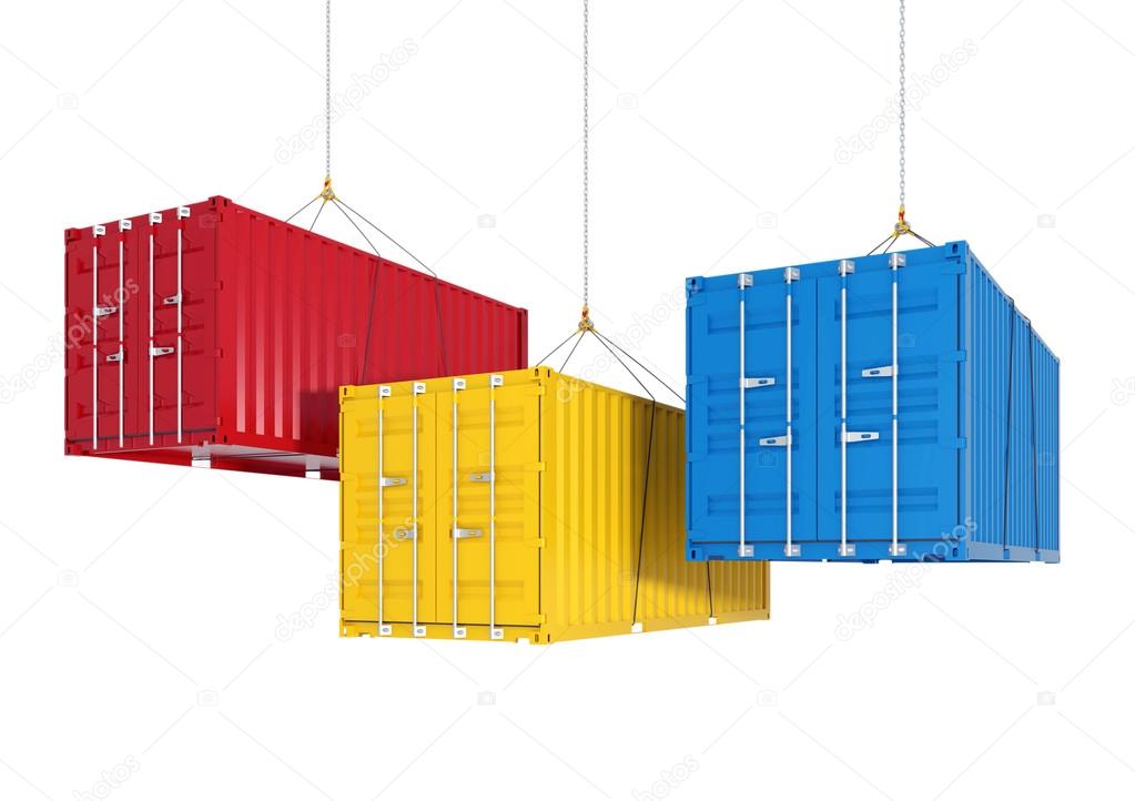 Three shipping containers on the hooks - render cutting path