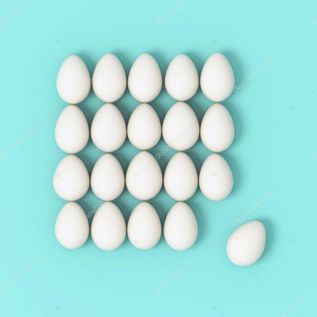 eggs in rows on turquoise background
