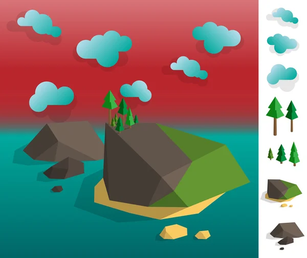 Ilustração da paisagem geométrica do arquipélago insular — Vetor de Stock