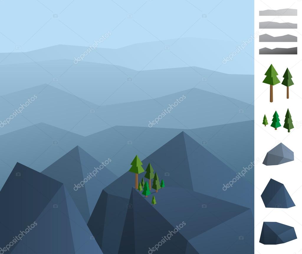 Simply geometric illustration of rock mountains landscape