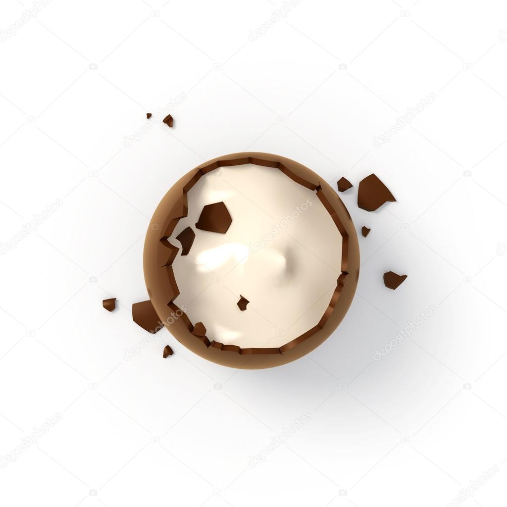 Happy Easter chocolate egg with cream filling - top view