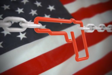 Gun link symbol locked with metal chains 