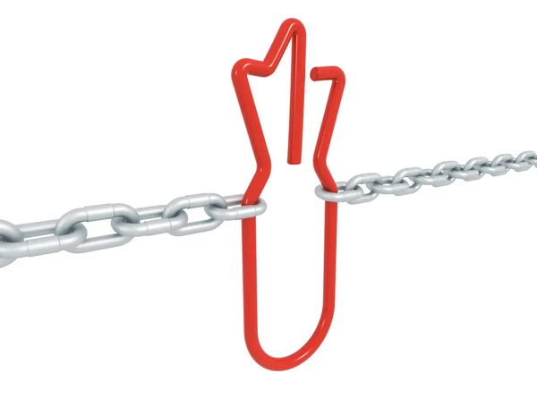 Red link bomb symbol locked with metal chains — Stock Photo, Image