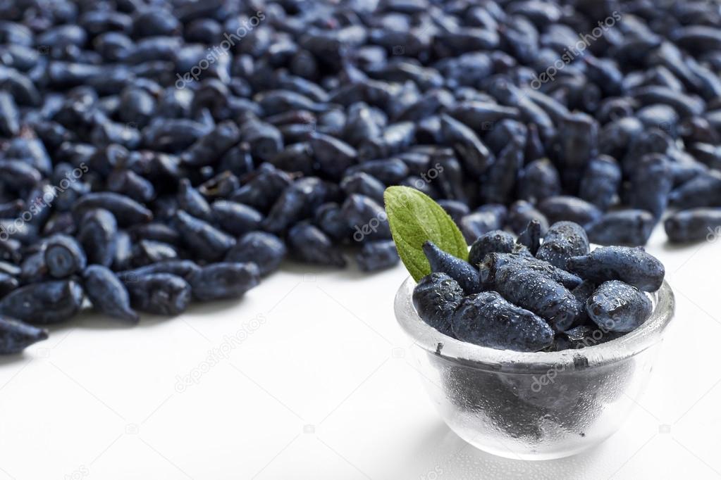 Honeysuckle blue berry fruits in a glass bowl
