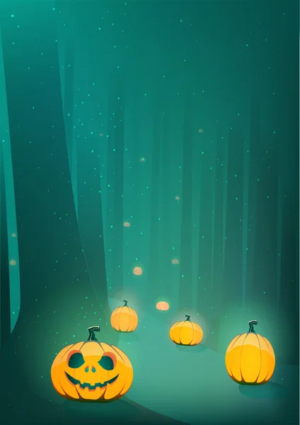 Halloween pumpkin in moon light in forest — Stock Vector