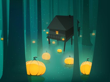 Cadılar Bayramı Balkabağı ay ışık orman bataklık