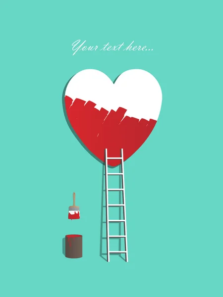 Ladder leading to a heart painting illustration — Stock Vector