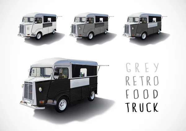 Set of gray scale food trucks, isolated — Stock Photo, Image