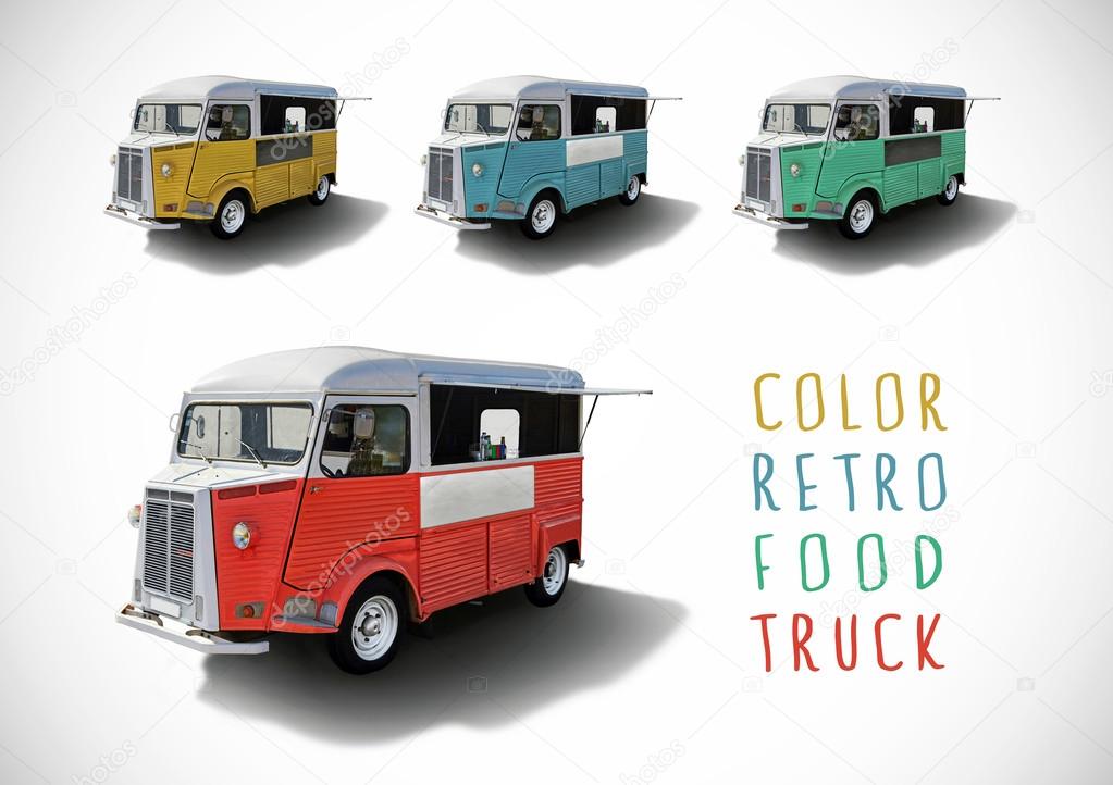 Set of color food trucks, isolated