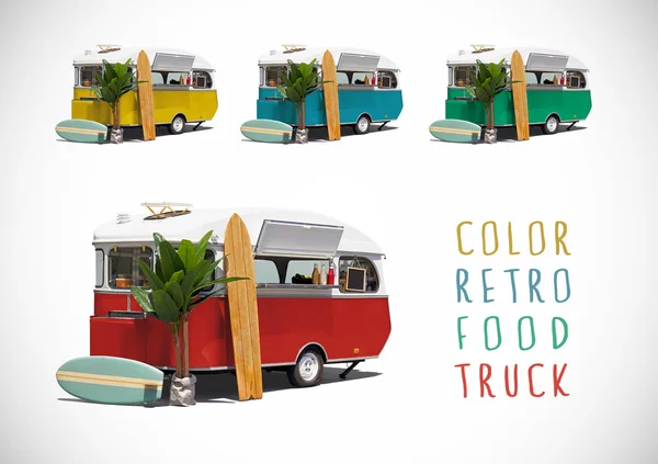 Set of colour food caravans, isolated — Stock Photo, Image