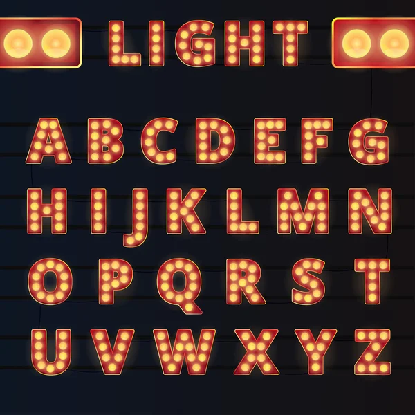 Broadway light bulb alphabet — Stock Vector