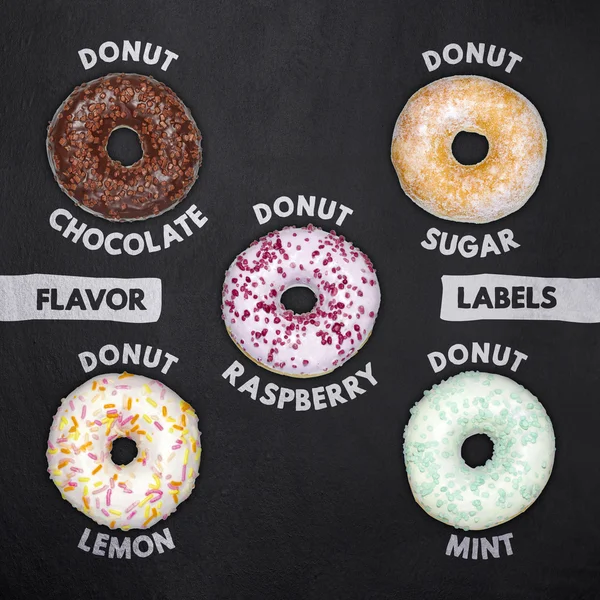 Rótulos de sabor Donuts — Fotografia de Stock