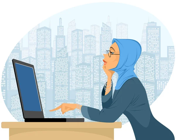 Islamitische vrouw met laptop — Stockvector