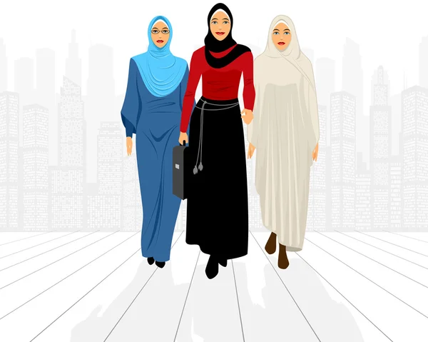 Три бізнес-леді в місті — стоковий вектор