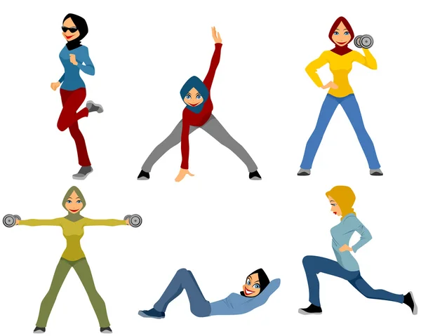 Muslim girls training — Stock Illustration Muslim girls training Vector Graphics